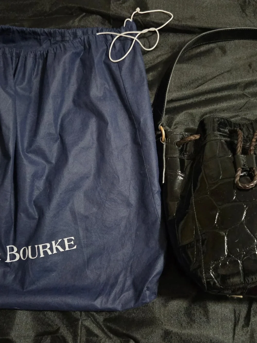 Dooney & Bourke Croco-Embossed Drawstring Bucket Bag — Black